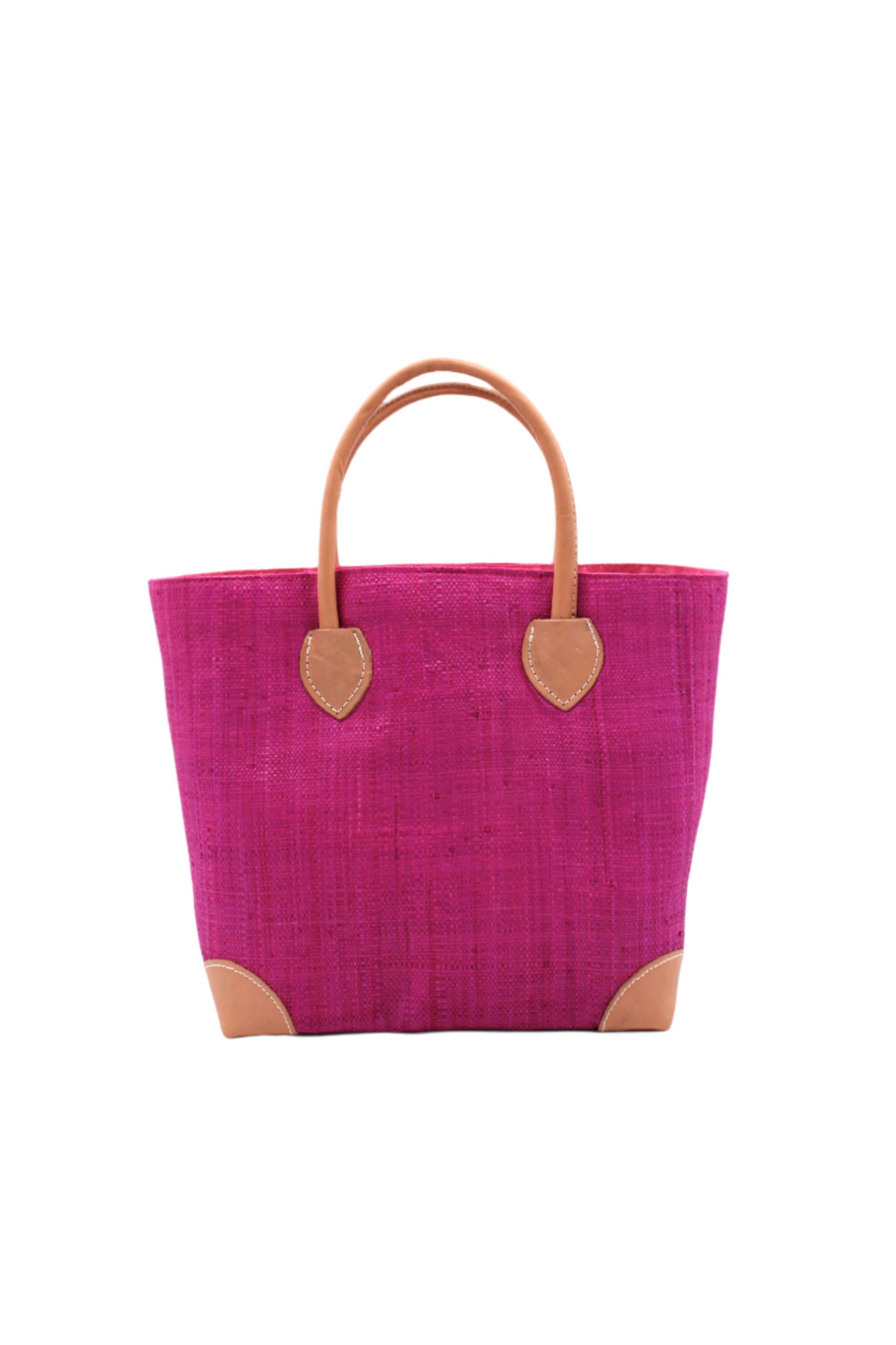 Augustine Straw Basket Bag - Three Sizes: Fuschia / Large