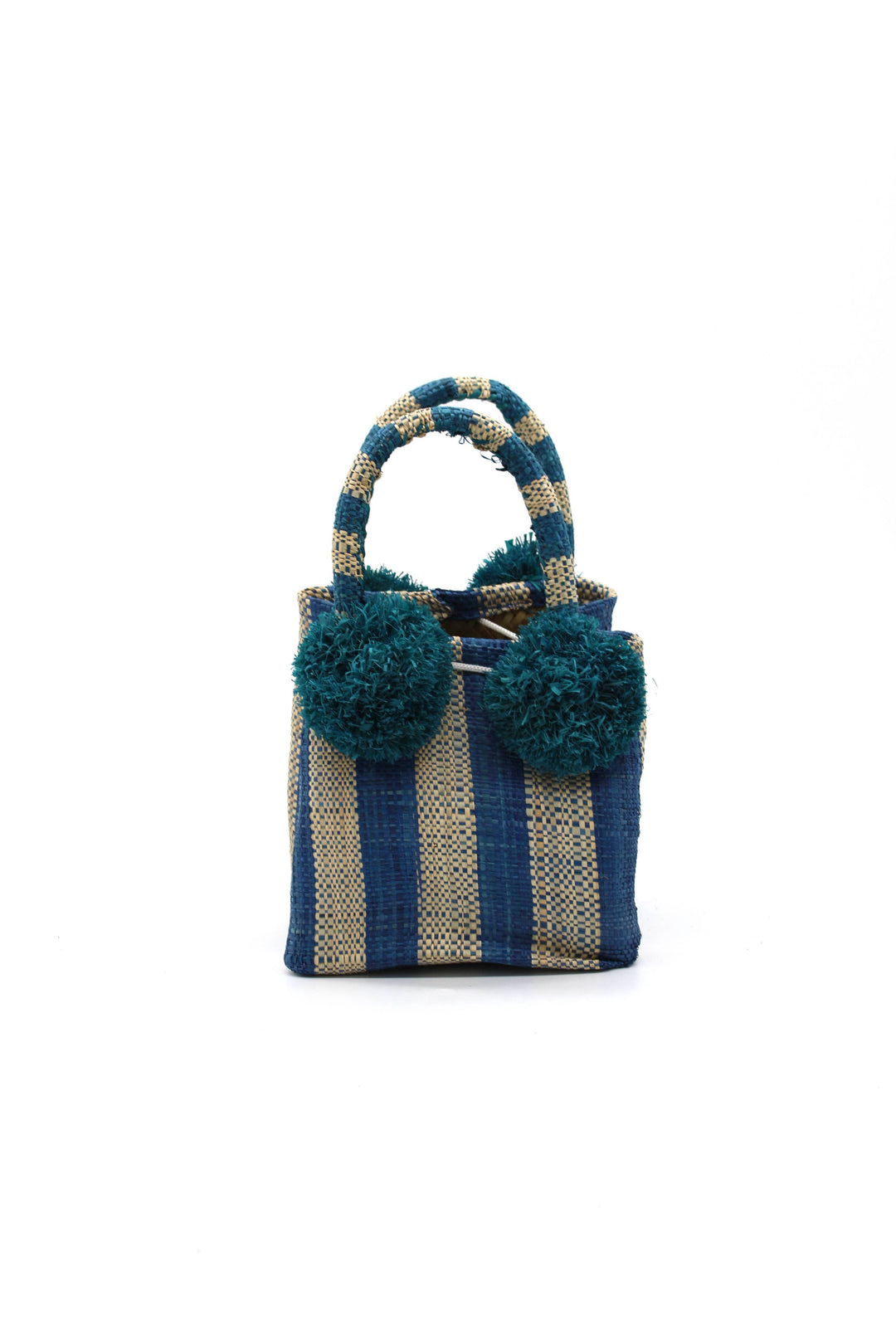 Schooner Straw Mini Bag with Pompom Accent: Black Two Tone Stripe