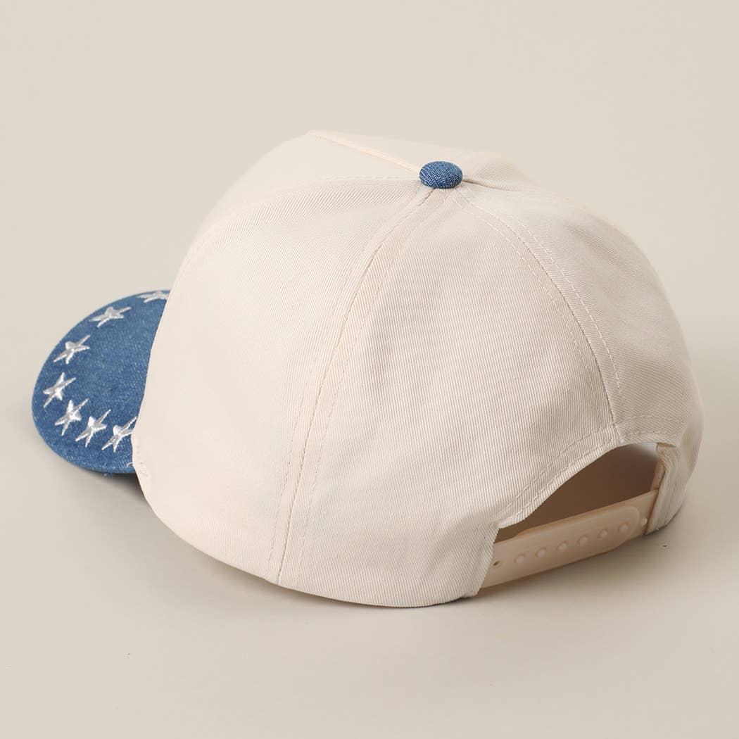American Flag Rhinestone Patch Denim Star Brim Trucker Cap