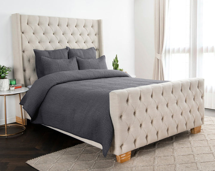 Danica - 3 Piece Queen Quilt Set - Charcoal