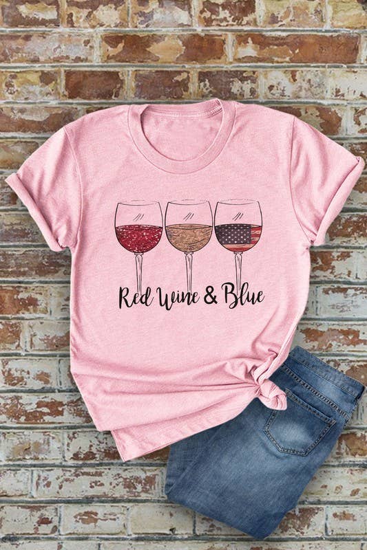 Red Wine & Blue, 4th of July, Unisex Short Sleeve T-Shirt: White / S