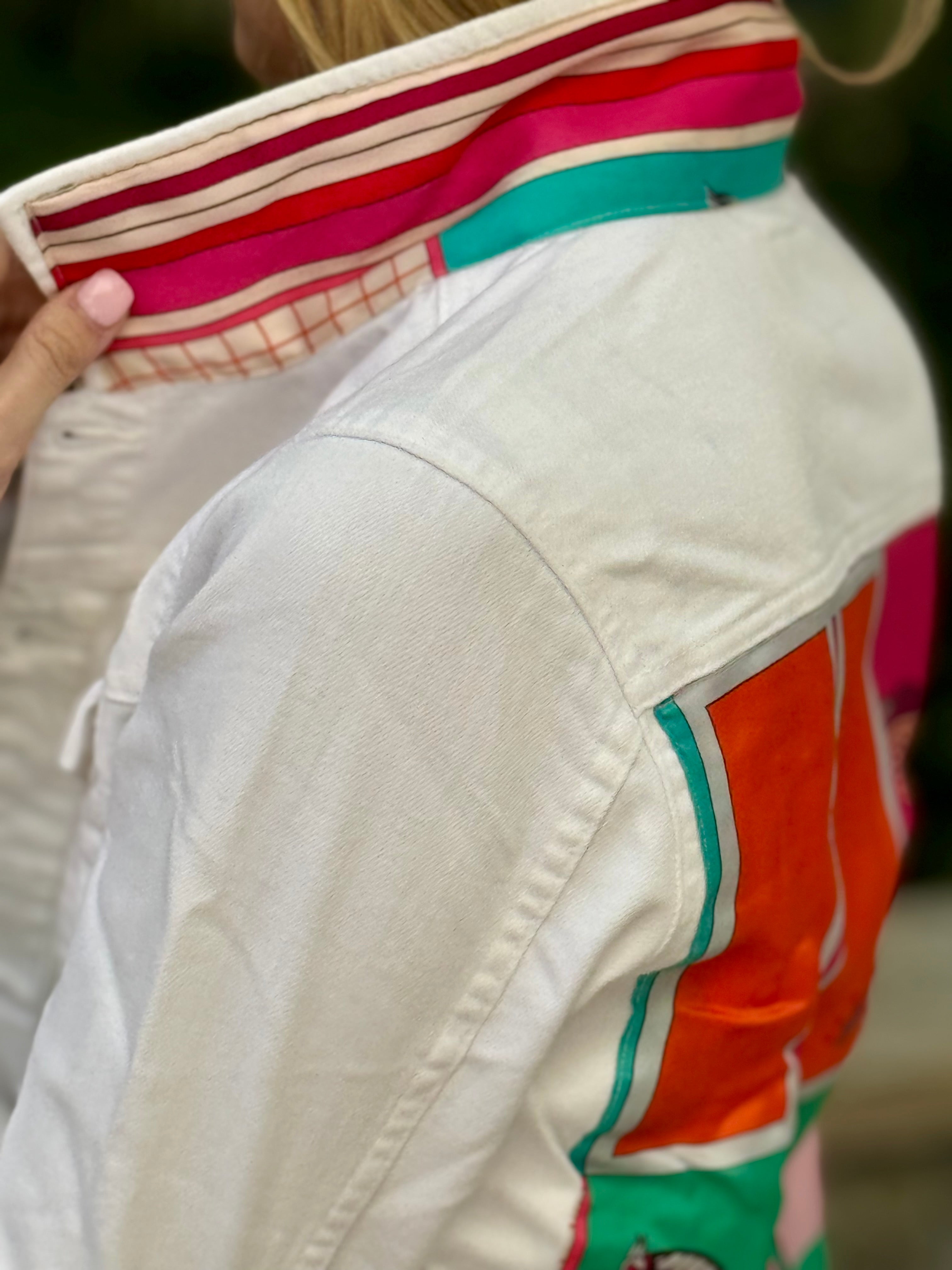 The White Denim Jacket / Pink Horse with Teal