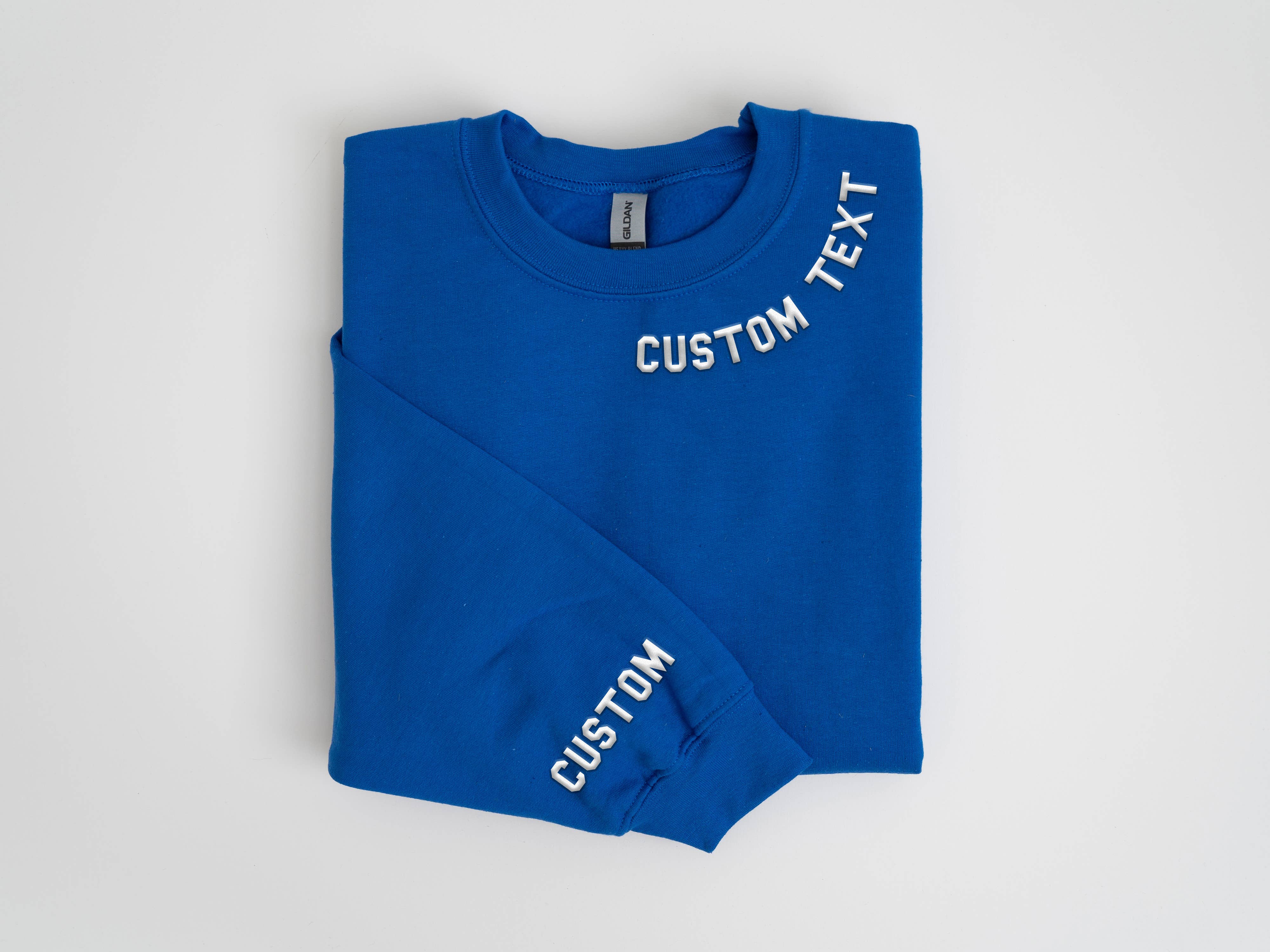 CUSTOM Collar & Sleeve Embossed Puff Print Unisex Sweatshirt: Black / White / L
