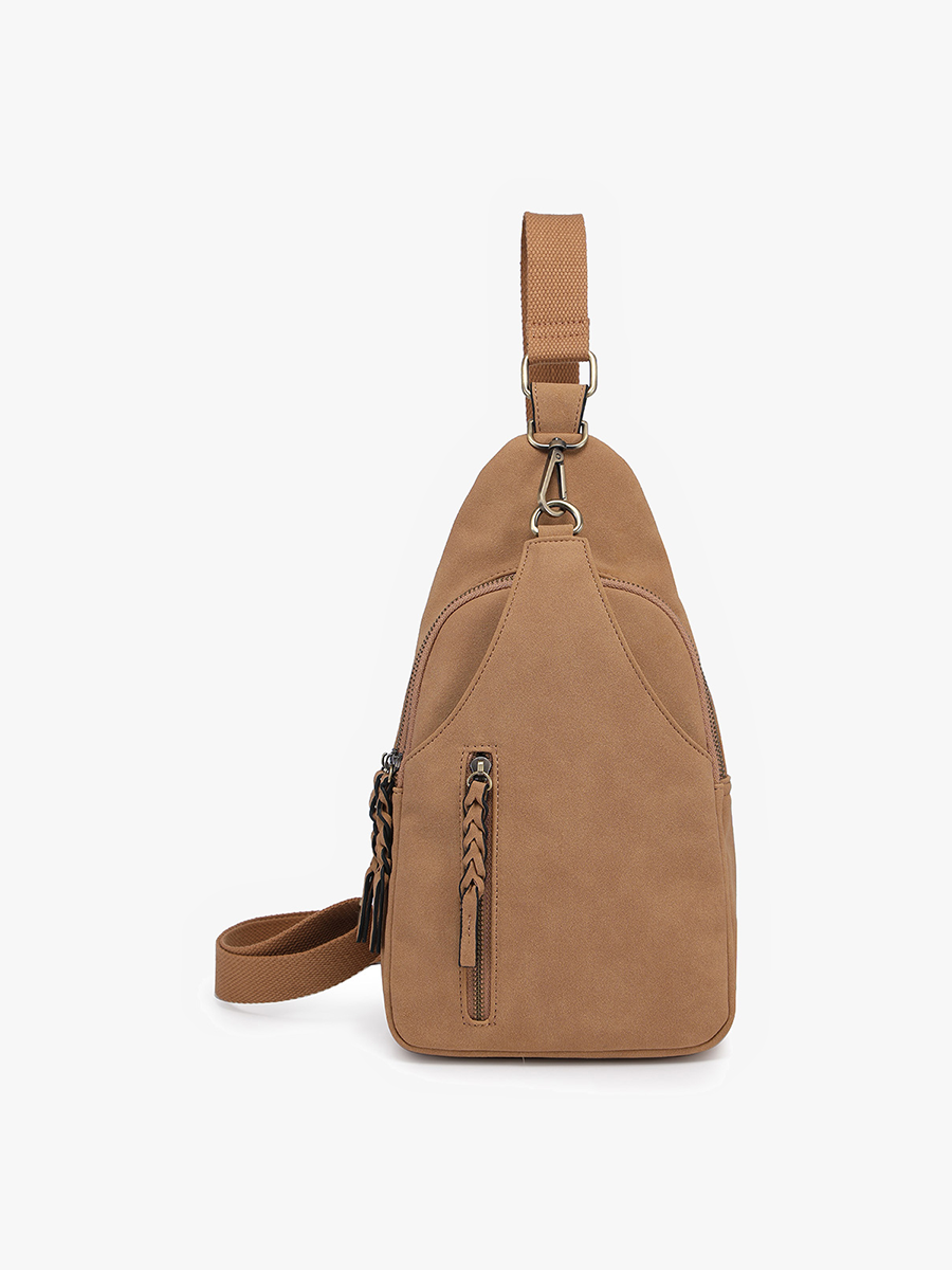 M2342SDE Nikki Faux Suede Dual Compartment Sling Pack Bag: Slate