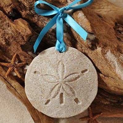 Sand Dollar Sand Ornament: Ribbon and Glitter