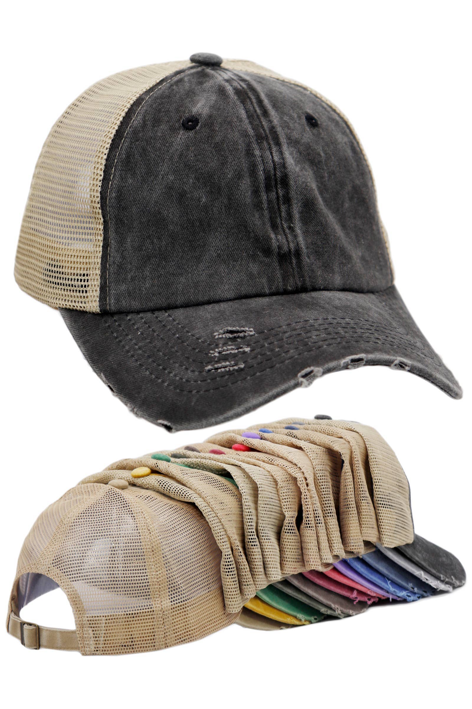 Two Tone Distressed Garment Dye Unstructured Trucker Hat