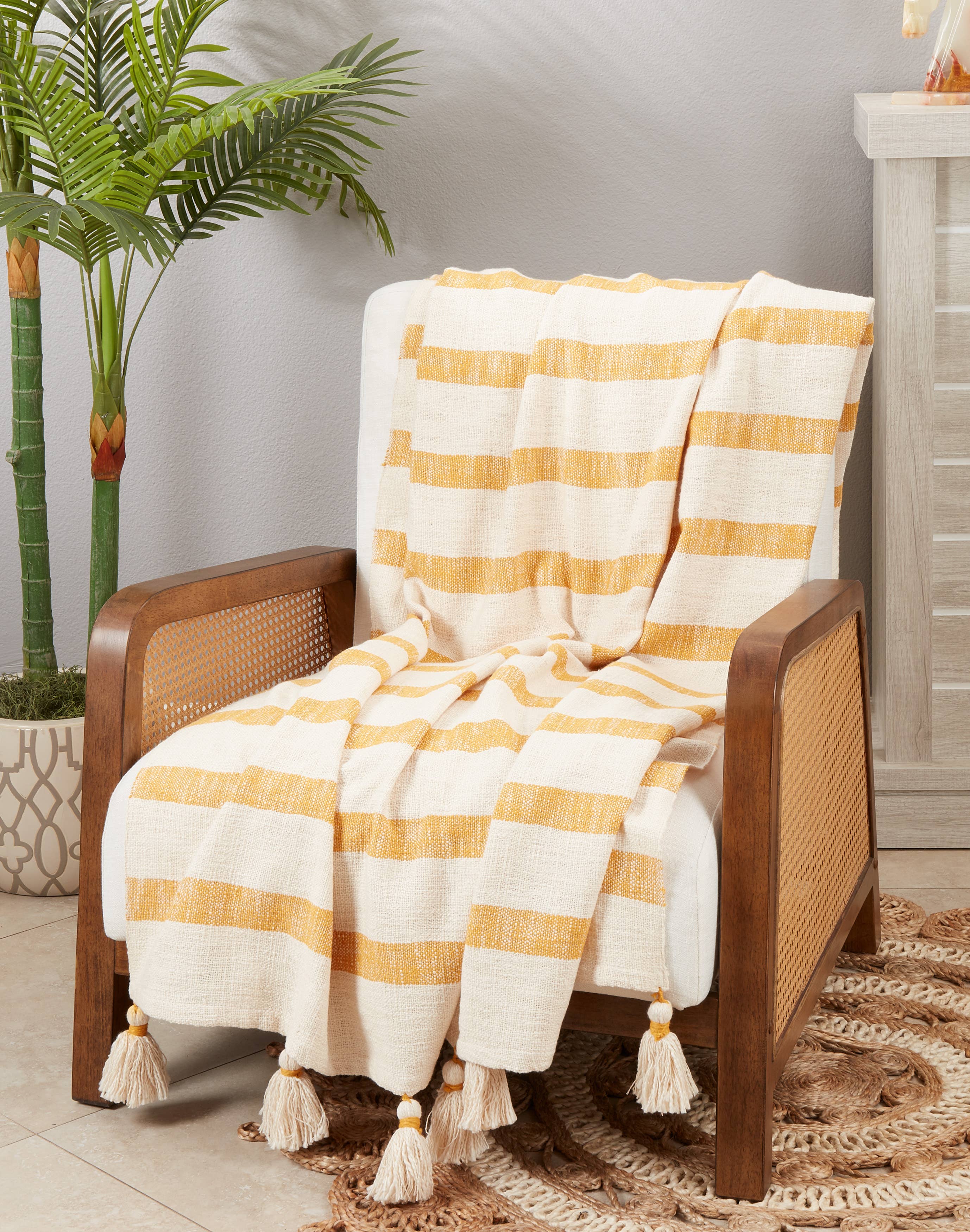 Stripe Tassel Throw: 50"x60" / Mustard