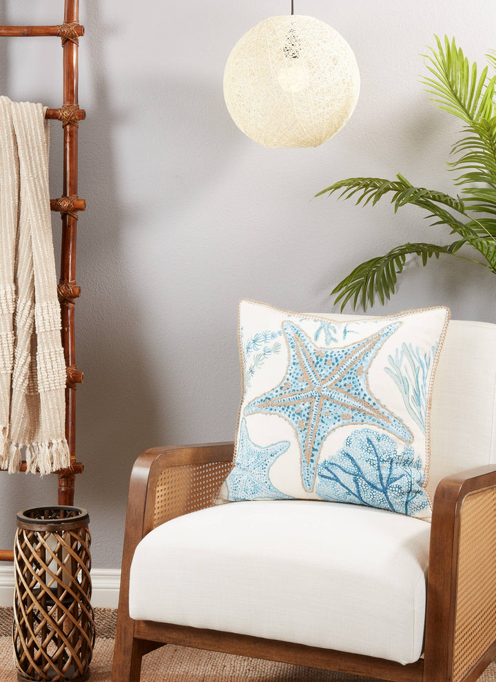 Starfish Design Throw Pillow: 20" / Aqua / Down Filled