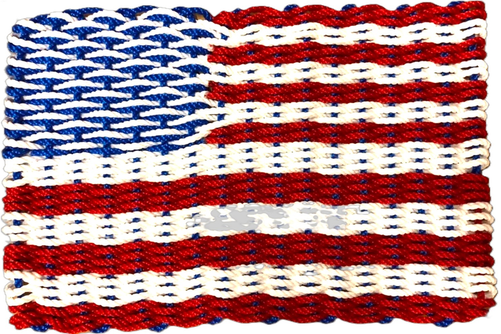 968 The "Original" Handcrafted Woven Maine Lobster Rope Commemorative Flag: Small 18" x 30" / Thin Blue Line #887