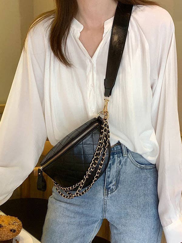 Cool Chic Chains Zipper Sling Bag: BLACK / FREE SIZE