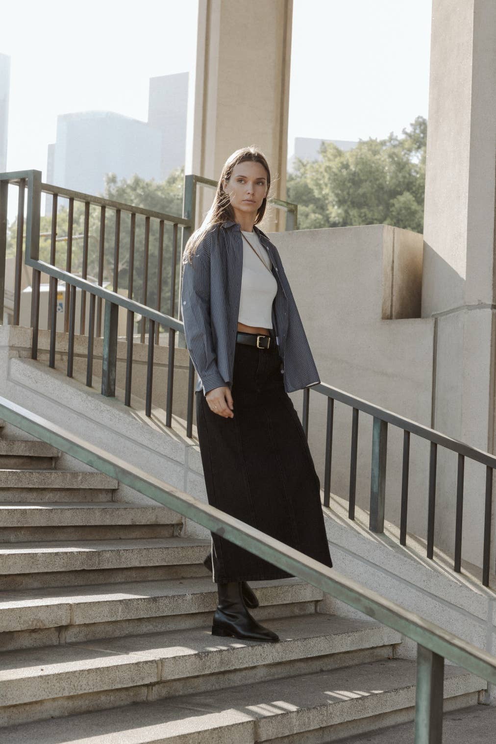 The Annalise Top | Pinstripe Button-Down Top: BLUE/WHITE / SMALL