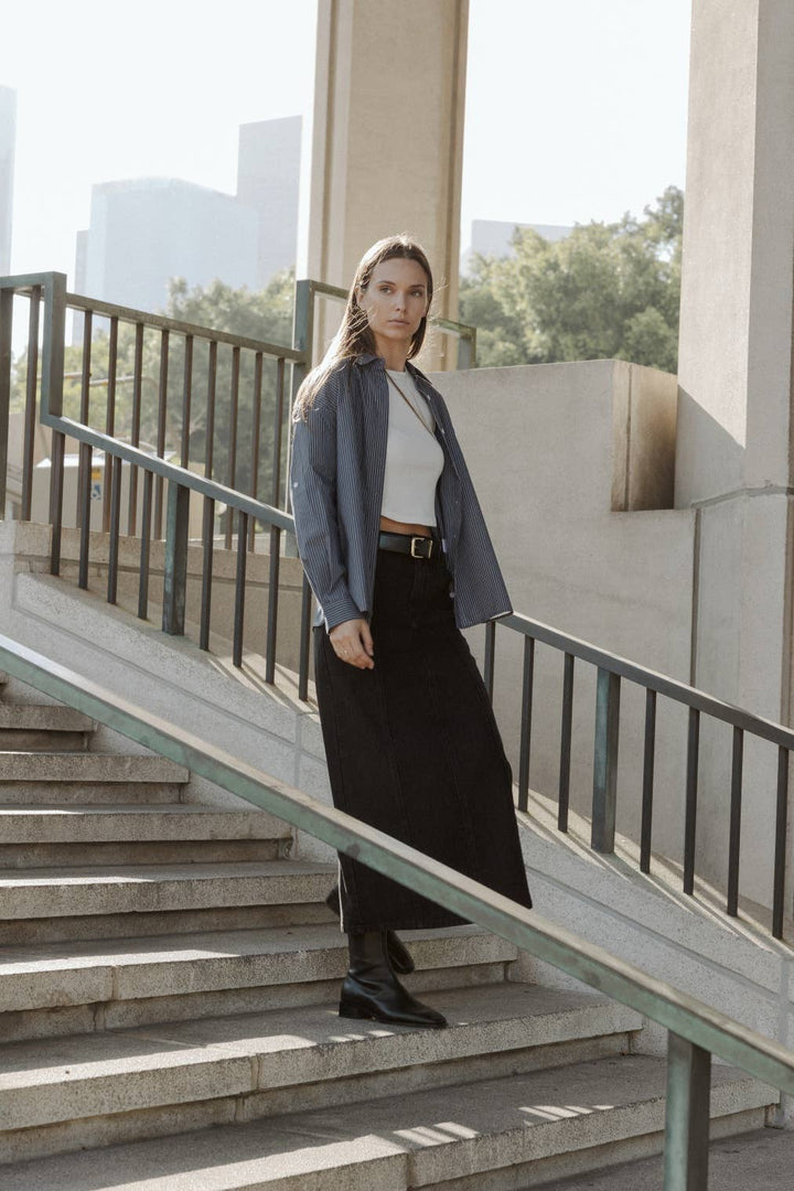 The Annalise Top | Pinstripe Button-Down Top: BLUE/WHITE / MEDIUM