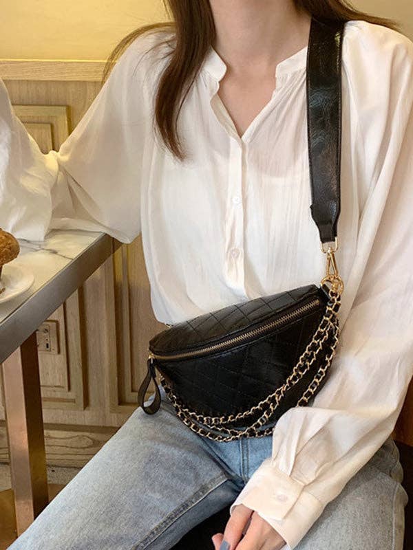 Cool Chic Chains Zipper Sling Bag: BLACK / FREE SIZE