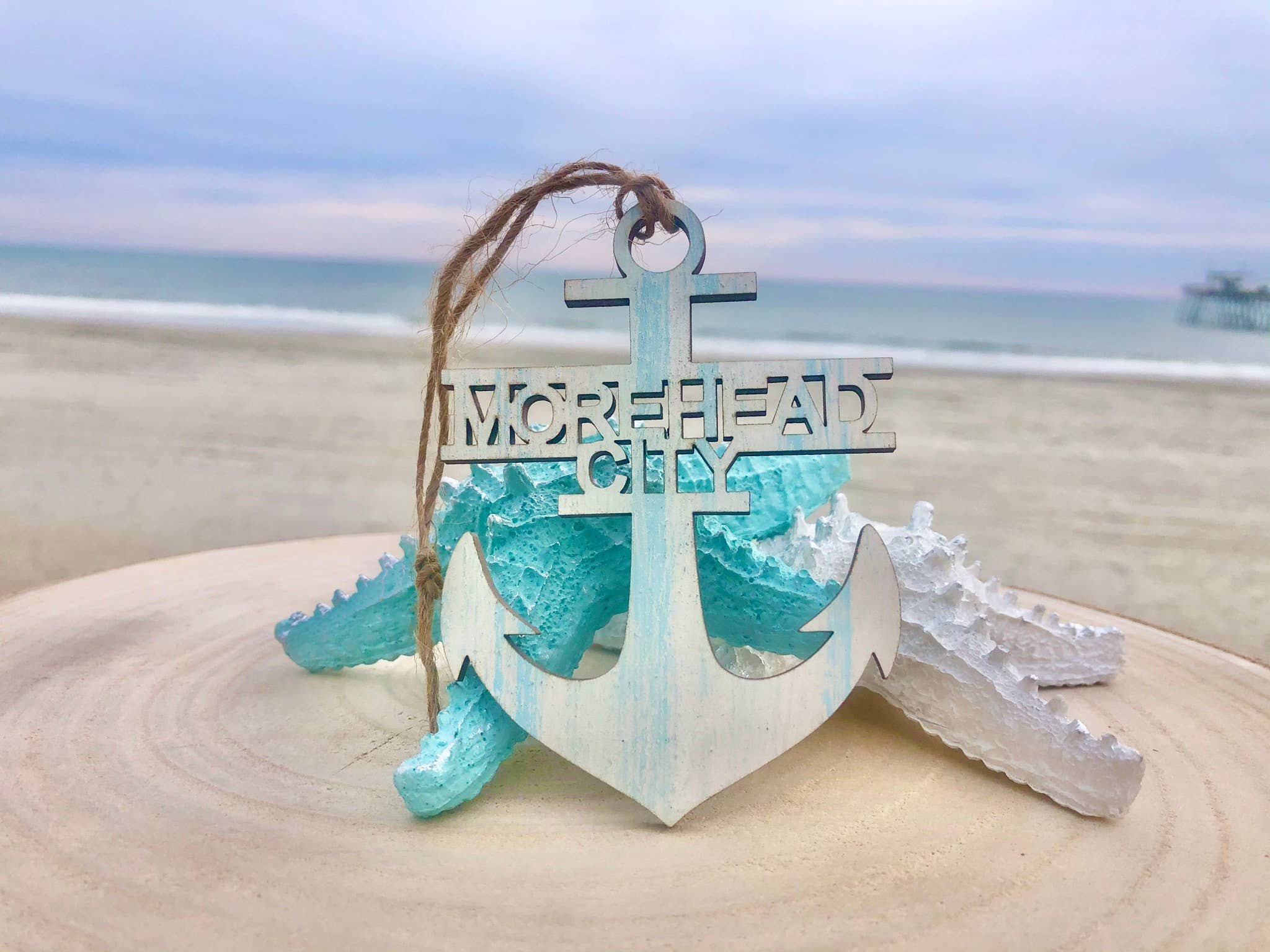 Customizable Nautical Anchor Ornament: Ocean Waves