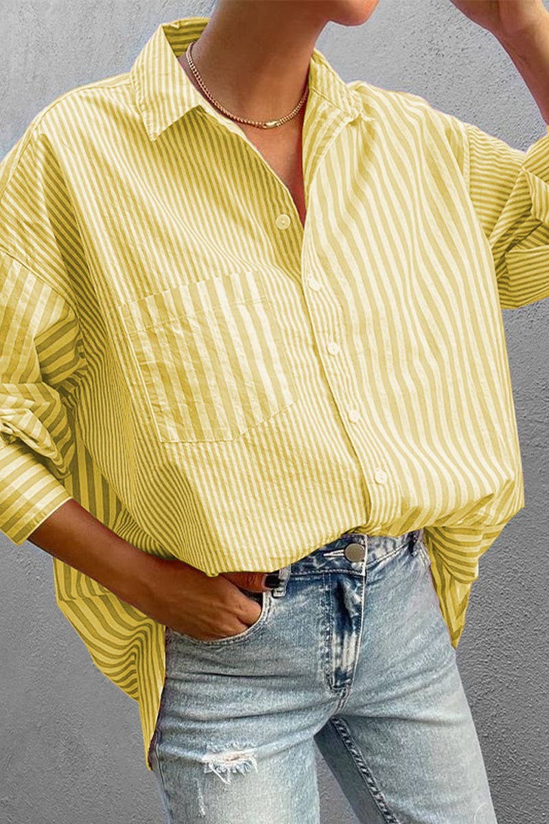 CWTSTL0917_Button Down Casual Striped Long Sleeve Top: Pink / (M) 1