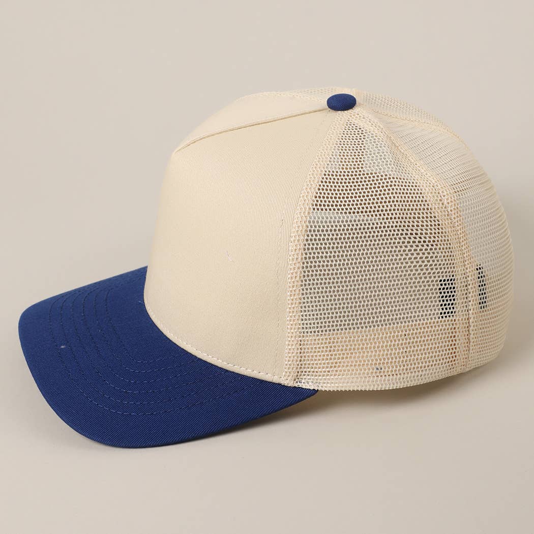 Solid Two-Tone Cotton Trucker Hat with Mesh Back