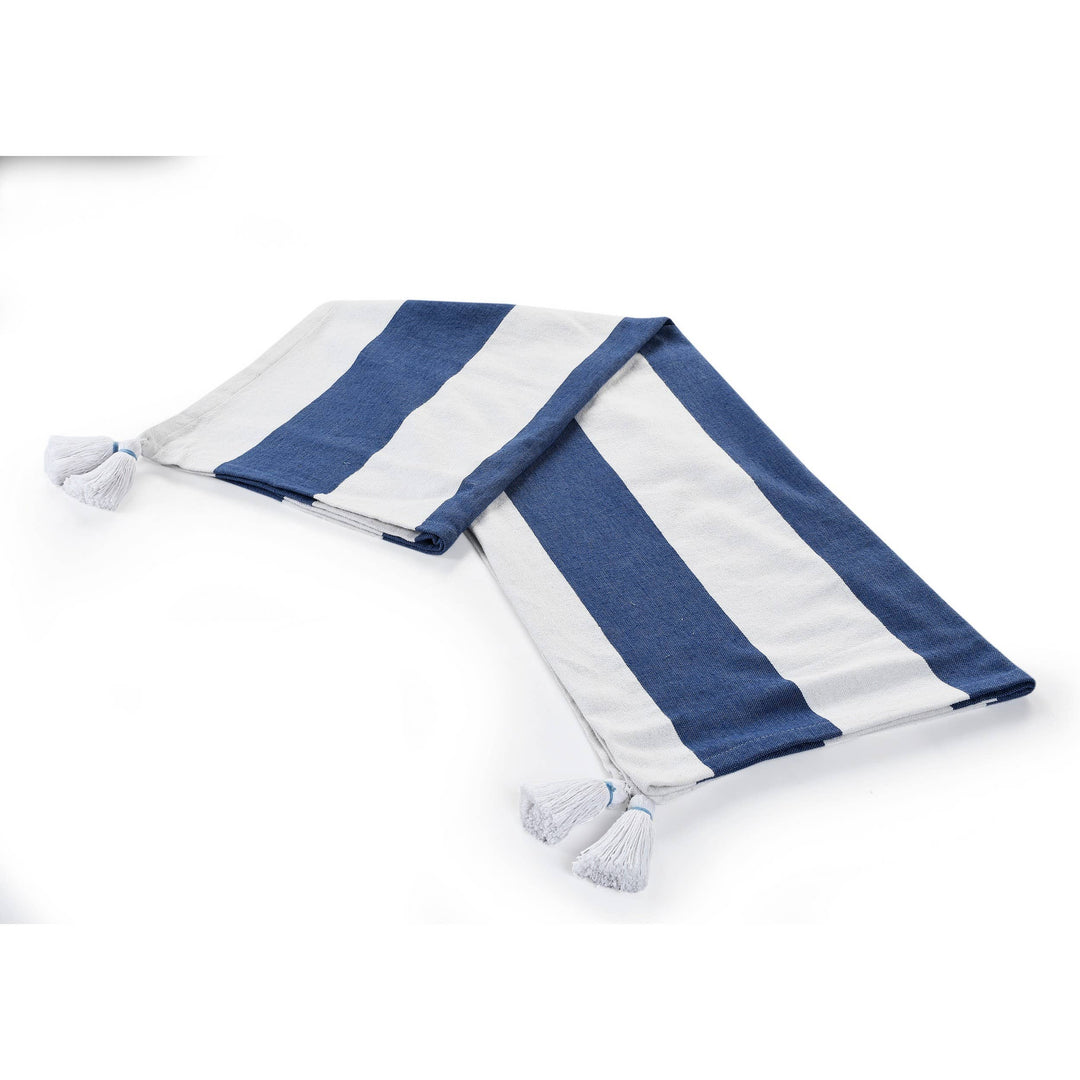 Cabana Striped Throw Blanket with Tassels: Navy Blue