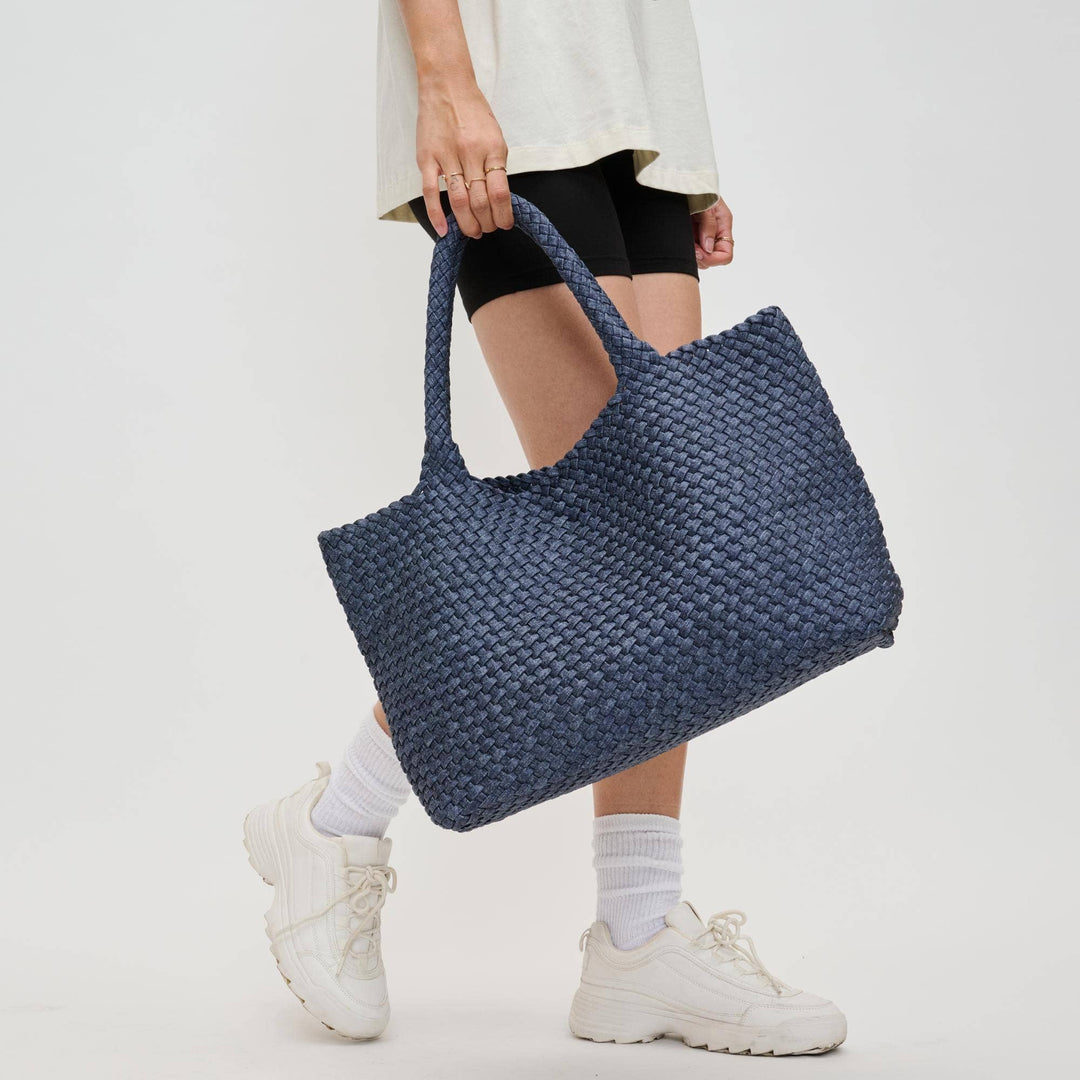 Sky's The Limit - Large Woven Neoprene Tote: Navy Nude