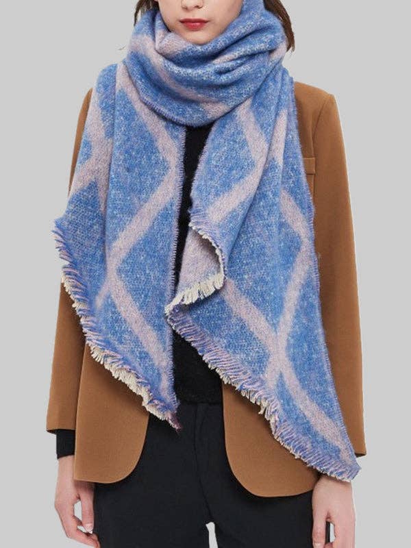 Diamond-Patterned Fringed Keep Warm Shawl&Scarf: GRAY / One_size