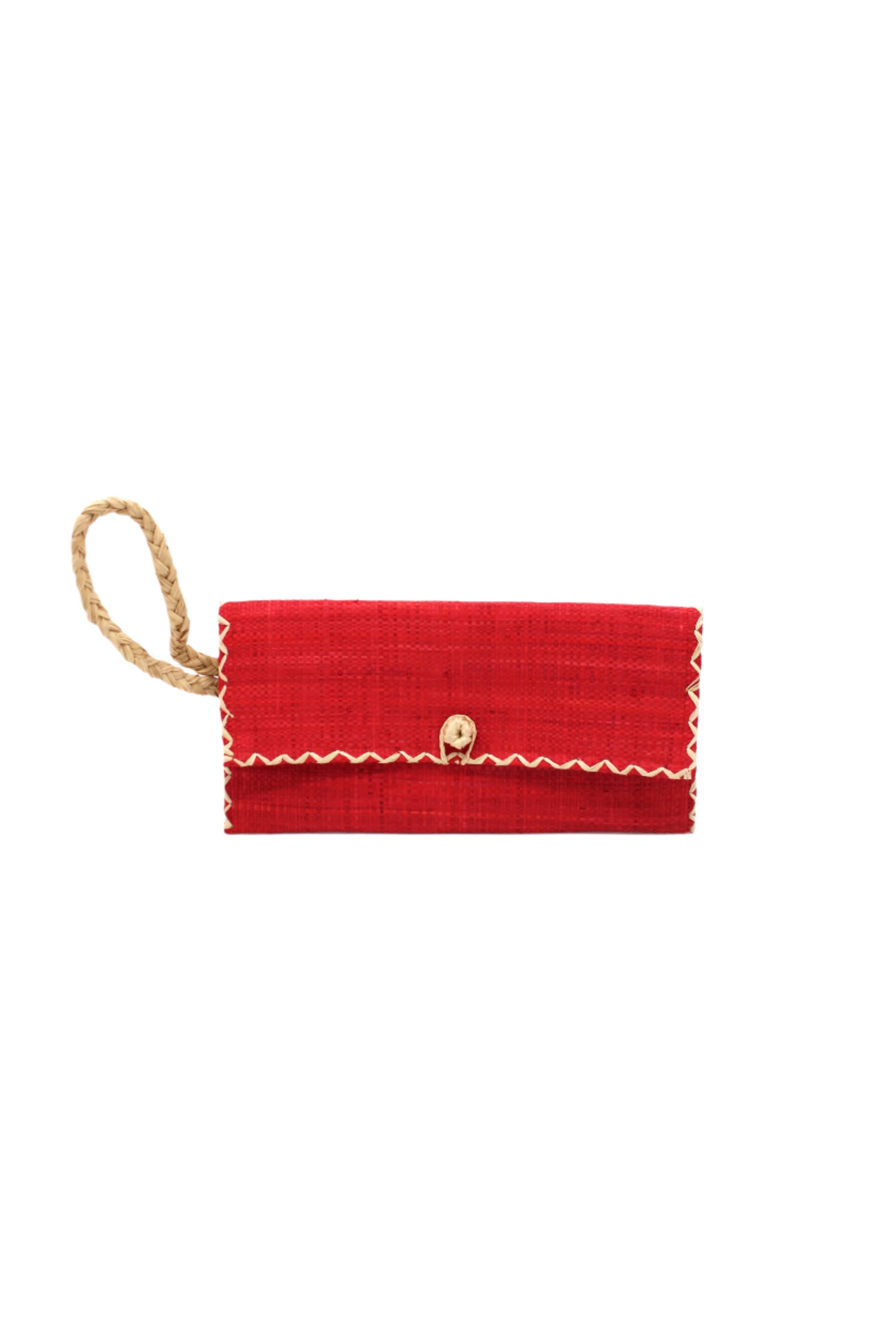 ChiChi Straw Clutch Wristlet Bag: Red