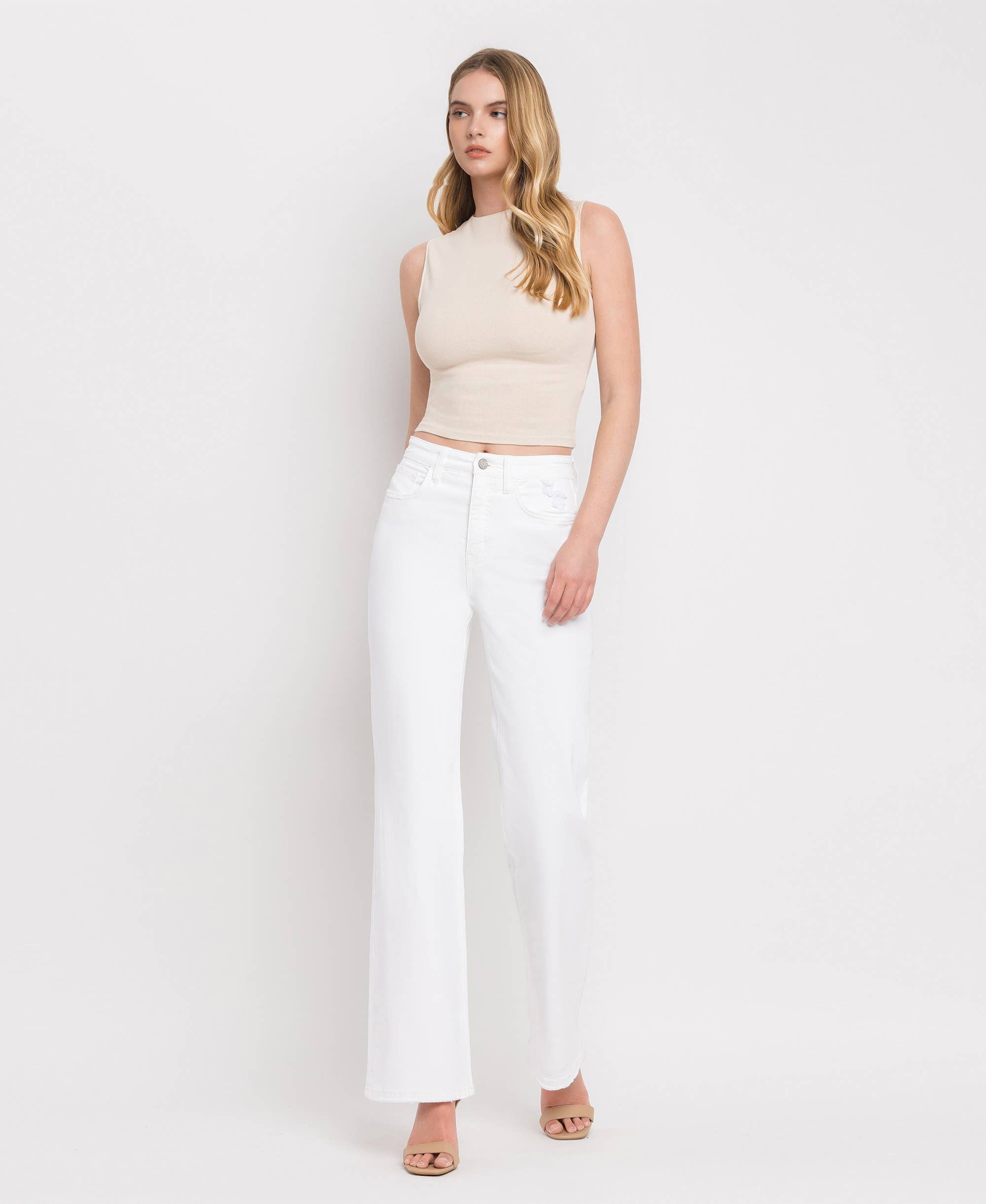 90'S VINTAGE TUMMY CONTROL SUPER HIGH FLARE JEANS V3212WH: OPTIC WHITE / 25