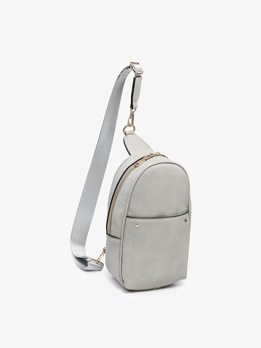 M2437 Pamela Sling Bag w/ Dbl Zip & Removable Strap: Brown