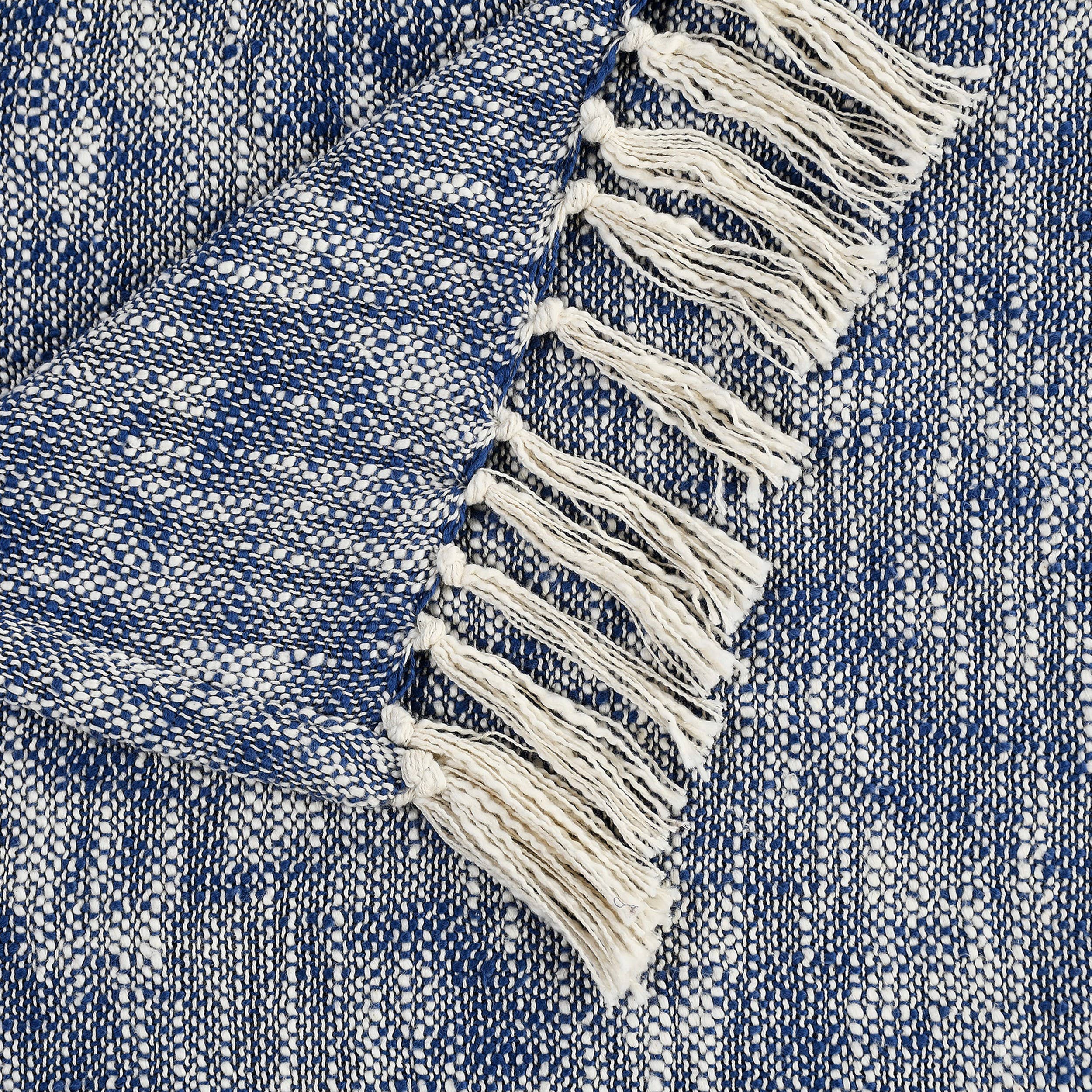 Boho Chambray Throw Blanket with Fringe: Navy Blue