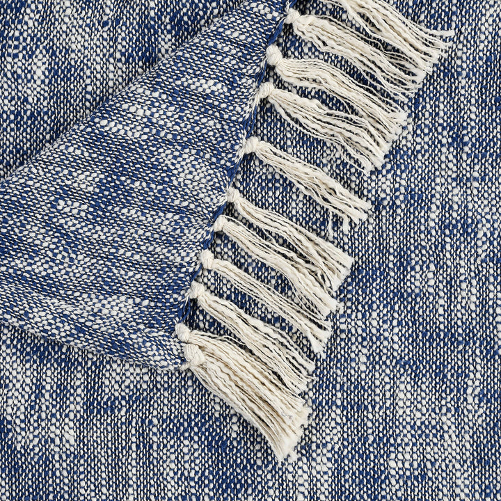 Boho Chambray Throw Blanket with Fringe: Navy Blue