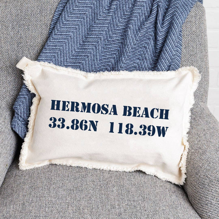 Personalized Your Word + Coordinates Stencil Lumbar Pillow: Natural / 18" X 25"