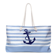 Weekender Tote Bag - Blue Stripes w Tipsy Anchor