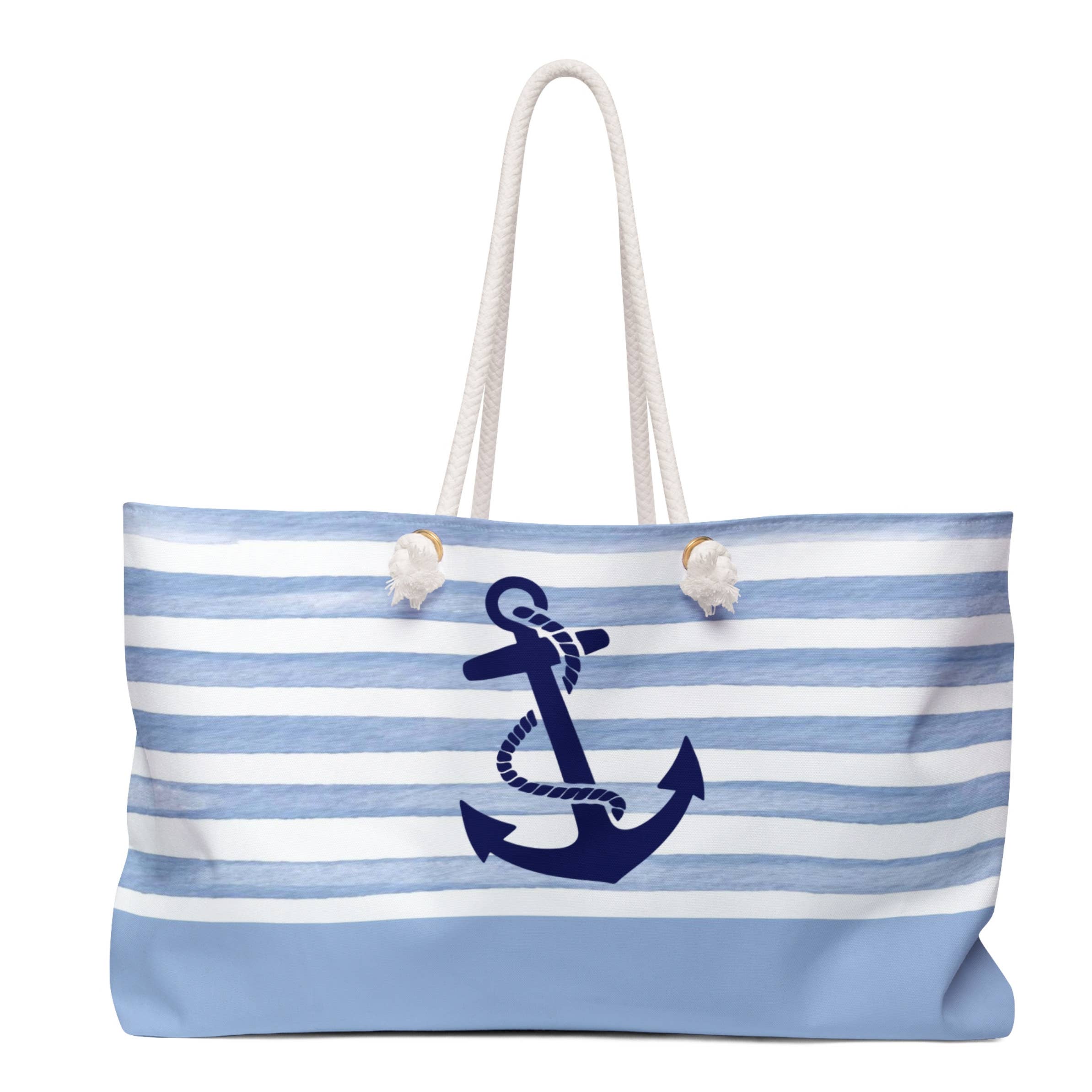 Weekender Tote Bag - Blue Stripes w Tipsy Anchor