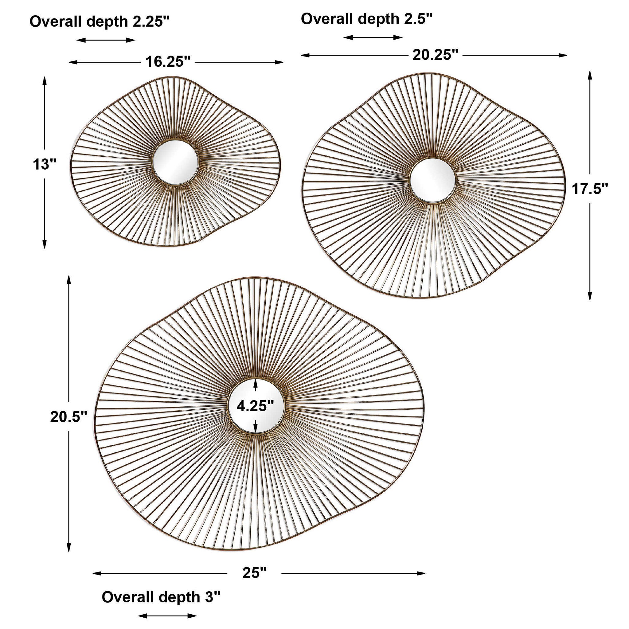 Avarie - Metal Wall Art (Set of 3) - Gold