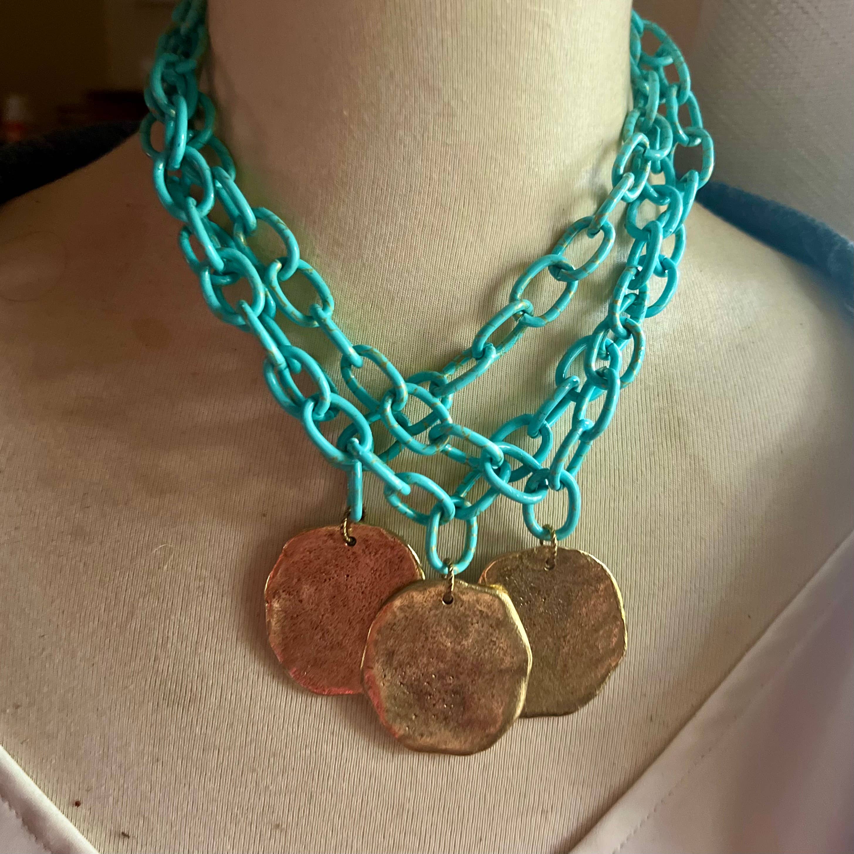 Stay Salty turquoise chain and gold medallion necklace 