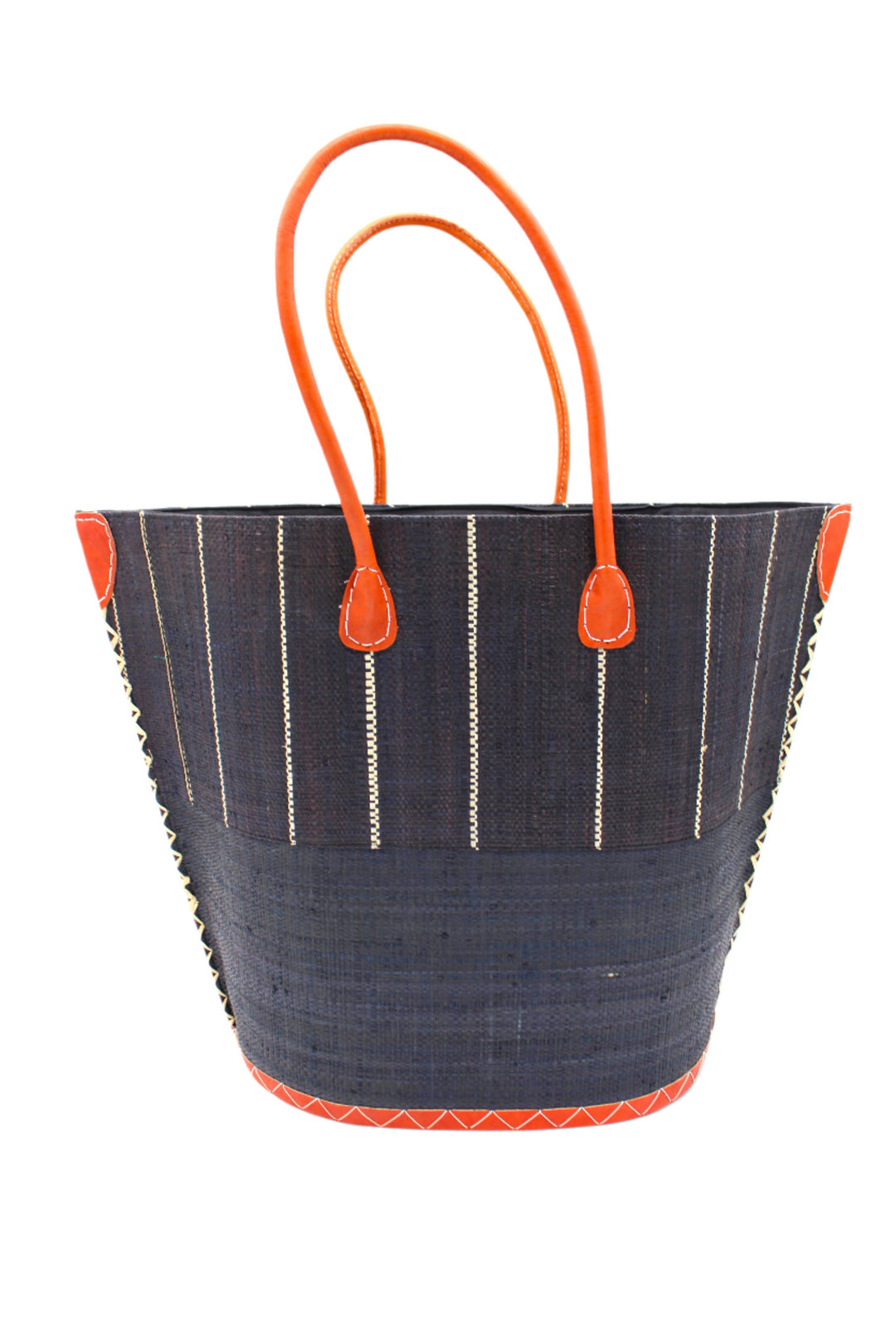 Santa Cruz Two Tone Pinstripes Large Straw Tote Bag: Coral