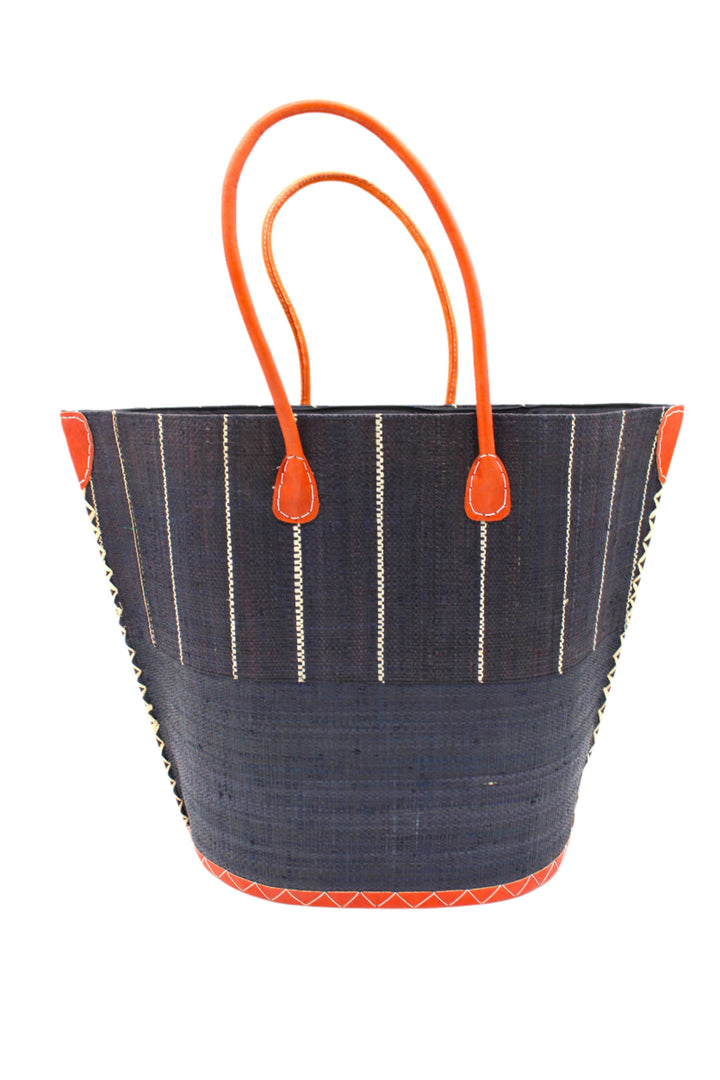 Santa Cruz Two Tone Pinstripes Large Straw Tote Bag: Coral