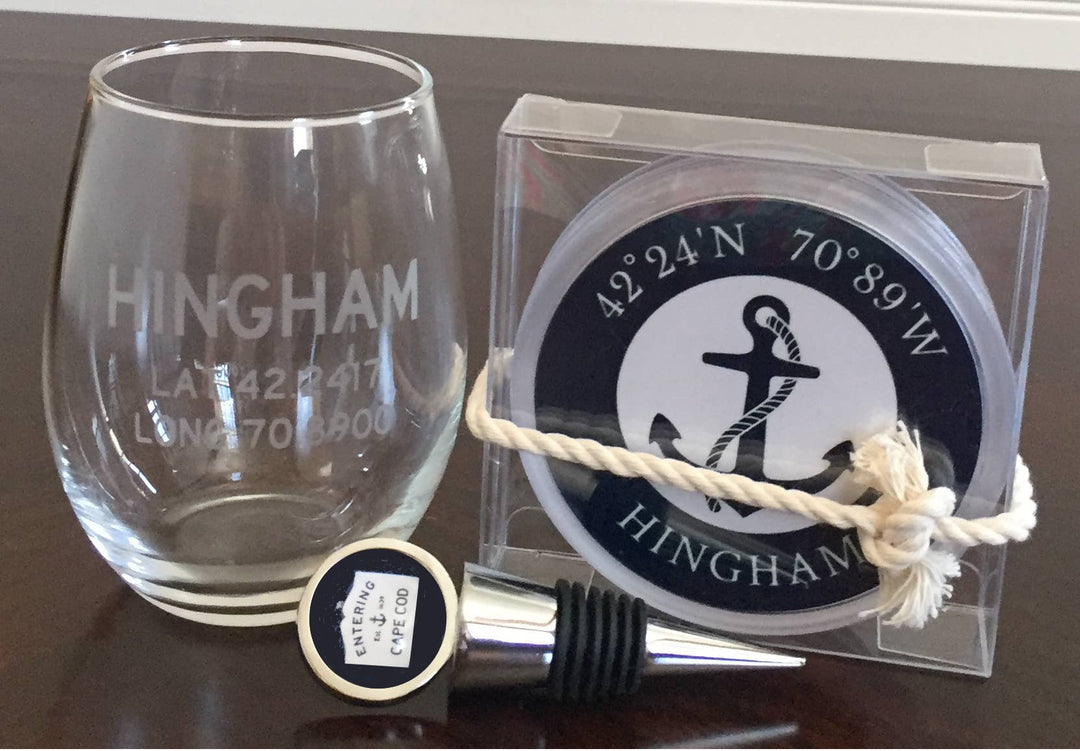 Coasters - Custom Town Latitude/Longitude w Anchor