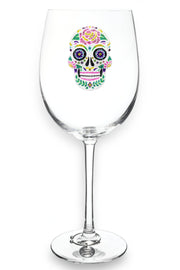 Sugar Skull Stemmed Wine Glass