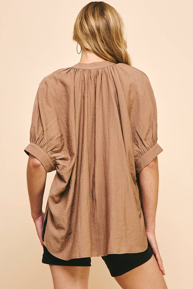V-NECK TUNIC TOP - MOCHA: S