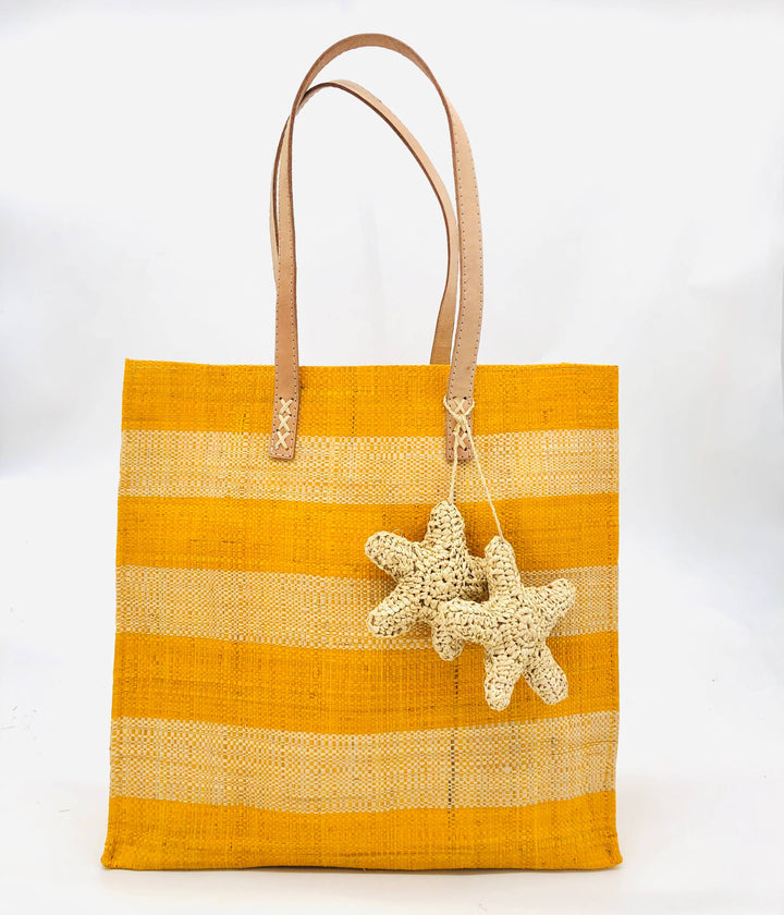 Starfish Straw Bag with Crochet Starfish Charm Embellishment: Blue