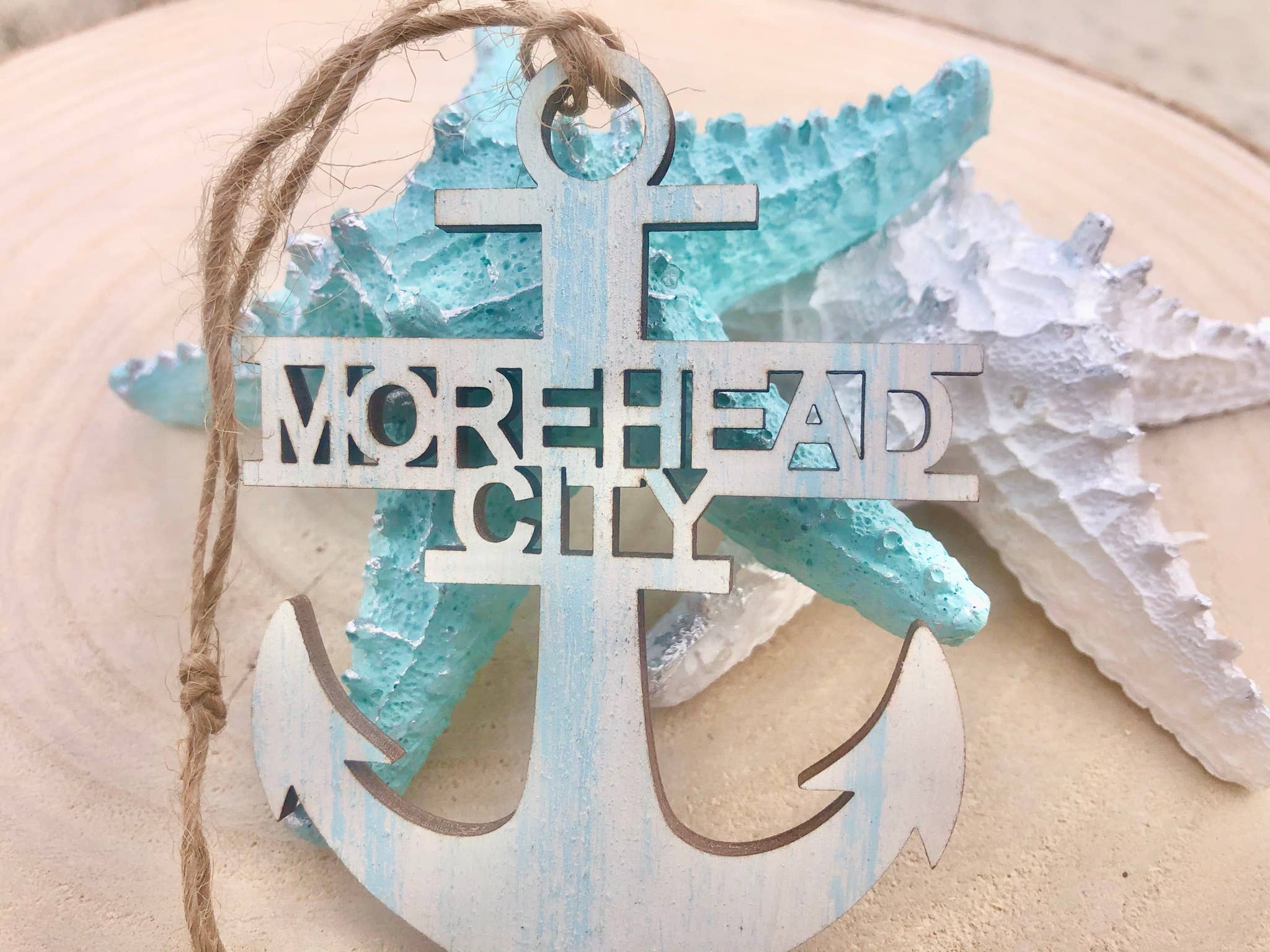 Customizable Nautical Anchor Ornament: Ocean Waves
