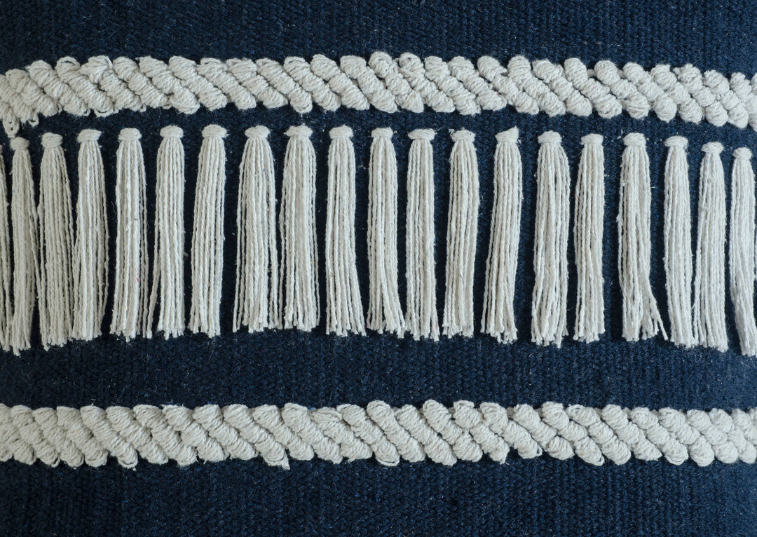 Diamond Stripe Textured Throw Pillow: Blue/Ivory / Poly Filled