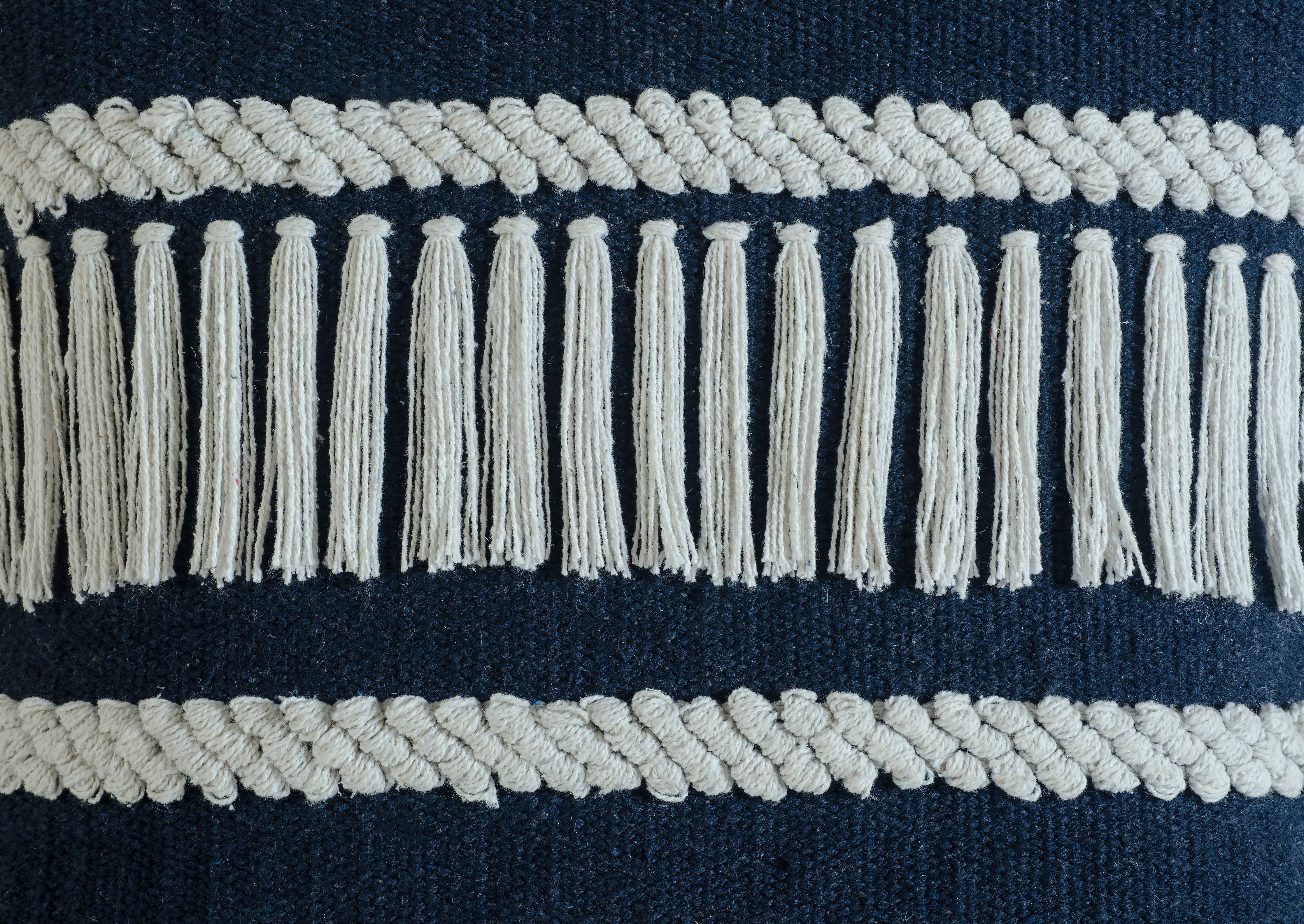 Diamond Stripe Textured Throw Pillow: Blue/Ivory / Poly Filled