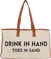 Large Cotton Tote Bag - Drink in hand toes in sand