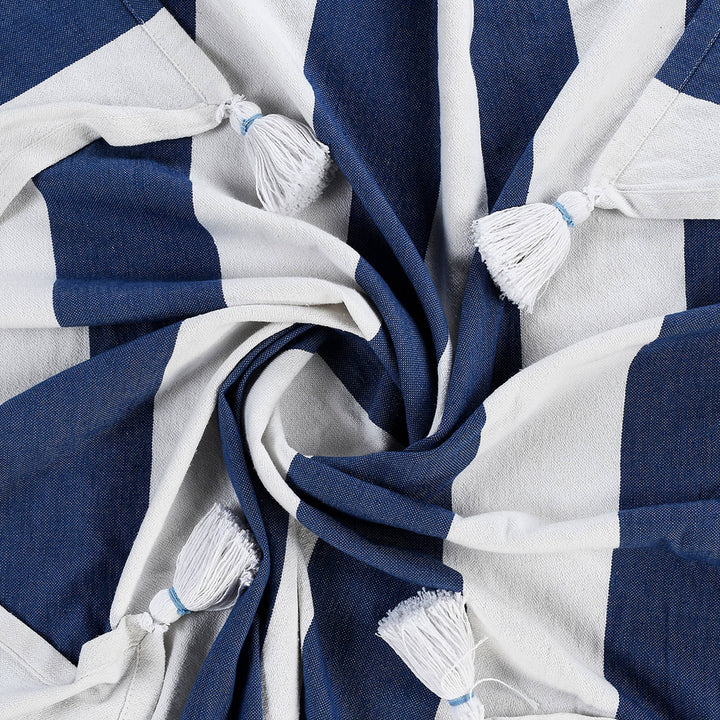 Cabana Striped Throw Blanket with Tassels: Navy Blue