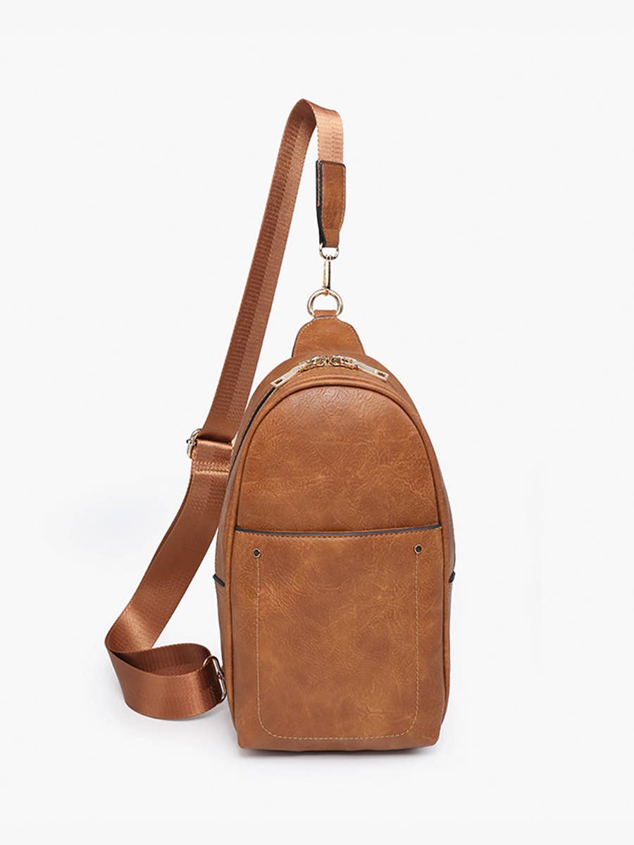 M2437 Pamela Sling Bag w/ Dbl Zip & Removable Strap: Brown