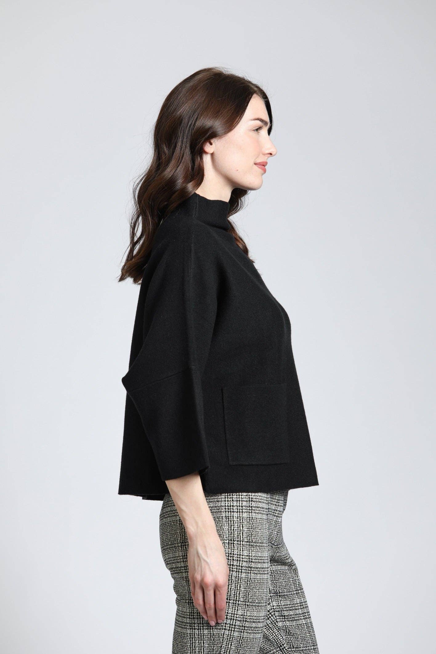 Funnel Neck Sweater With Patch Pocket: BLACK / S