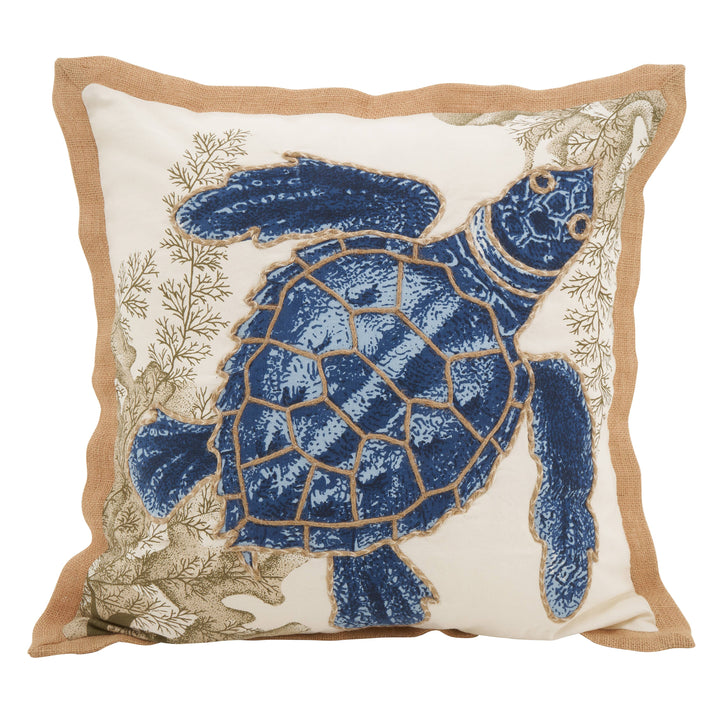 Sea Turtle Pillow - Down Filled: 20" / Navy Blue / Down Insert
