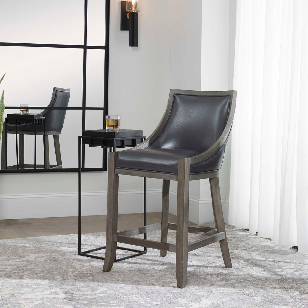 Elowen - Leather Counter Stool - Black