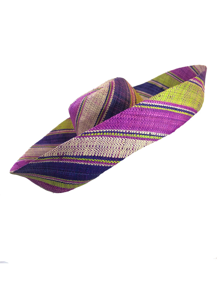Sun Hats: Colored Stripes Packable 5" & 7" Brim Raffia Straw: 5" Brim / Carmalita Stripes