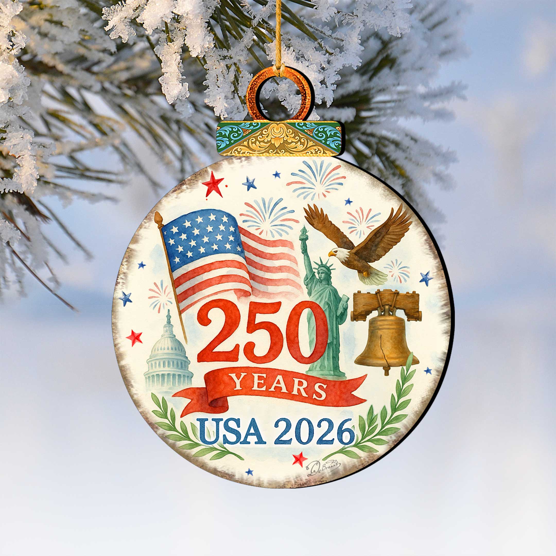 Patriotic 250th Anniversary Round Ornament by G. DeBrekht